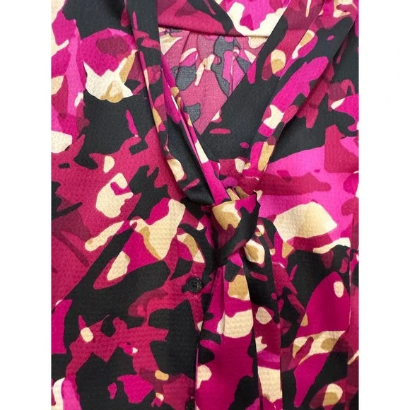 Anne Klein Blouse Women XS Pink Black Excellent Tie Neck Abstract Sleeveless - Picture 2 of 8